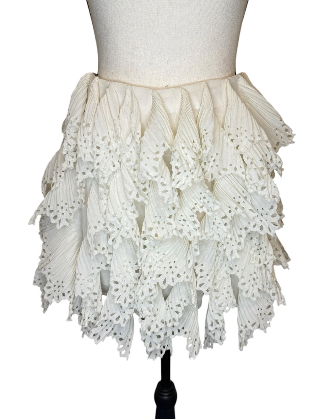 White Textured Layered Mini Skirt